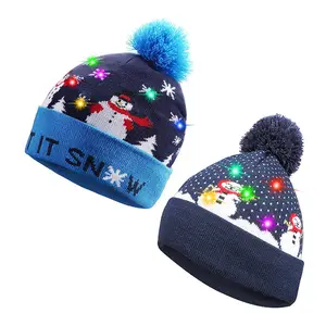 공장 도매 LED 라이트 업 모자 비니 니트 모자 다채로운 LED 크리스마스 비니 스카프