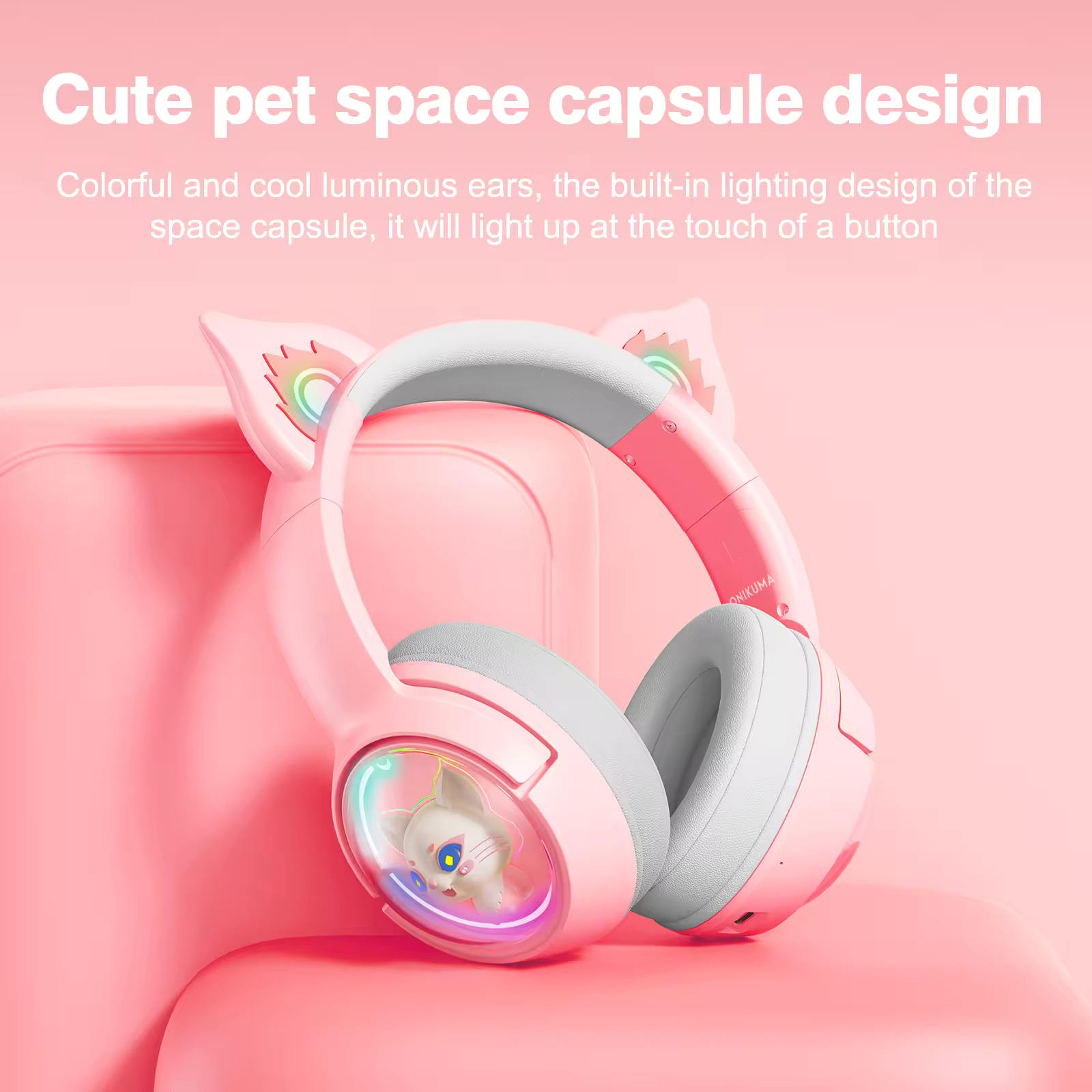 Pink Cat Ears Wireless Pink Headphones With Mic HOT Pink Gaming