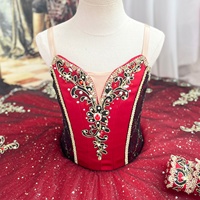 T2093 Vente en gros de tutu noir et rouge, corset, tenue de danse de scène pour compétition, tutu de ballet professionnel