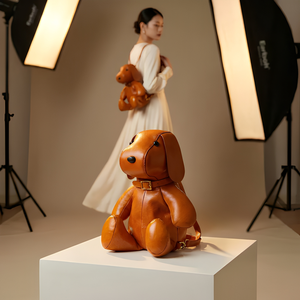 Mochila de Cuero de Primera Calidad Hecha a Mano con Forma de Cachorro <span class=keywords><strong>Beagle</strong></span> en 3D, Costuras Artesanales de Lujo, Unisex, con Cadenas para Dama - Product Image 1