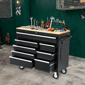 Chariot à outils mobile transfrontalier en bois massif noir, armoire à outils robuste, établi de réparation multifonctionnel à tiroirs multiples - Product Image 3