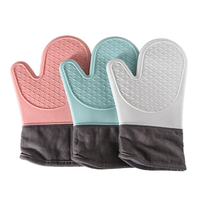 Guantes para horno microondas de buena calidad, guantes de silicona antiescaldado, guantes de silicona con algodón en el interior