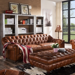 Nhà phòng khách đồ nội thất <span class=keywords><strong>sofa</strong></span> sang trọng <span class=keywords><strong>Set</strong></span> <span class=keywords><strong>Top</strong></span> <span class=keywords><strong>Grain</strong></span> chính hãng Da CuộN cánh tay chesterfield cổ điển nâu chần nút <span class=keywords><strong>sofa</strong></span> - Product Image 1