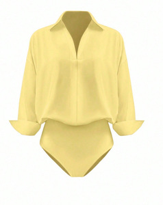 Combinaison moulante unie à col en V pour femme – Tendance et élégante - Product Image 5