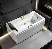Baignoire de massage rectangulaire indépendante en acrylique, stable et facile à installer, surface arrière incurvée, avec lumières colorées