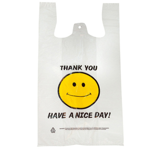Custom HDPE T-Shirt Bag Reusable ECO-Friendly with Thank You Smile Logos for Chemical and Petrol Use