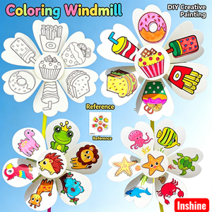 Set di mulini a vento in carta da dipingere e assemblare per bambini, a tema mondo animale, kit per attività artigianali all'aperto - Product Image 1