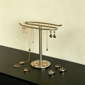 Minimalist Metal Jewelry Display Rack, Double Curved <b>Rod</b> Stainless Steel Necklace Bracelet Storage Stand Custom Engraved Logo - Product Image 1