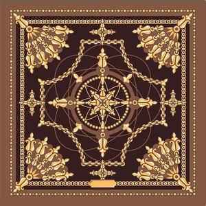70x70cm Ornate Baroque Chain Print Polyester Satin <b>Square</b> <b>Scarf</b> Luxury Compass Motif Neck <b>Scarves</b> for Women - Product Image 2
