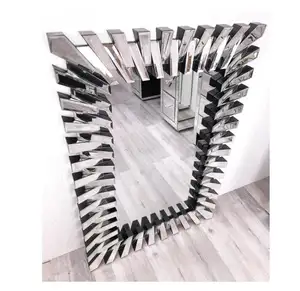 Sparkle biseauté bord suspendu miroir Rectangle 3d Design argent mur miroir décorations pour la maison hôtel