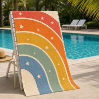 Serviette de plage en coton 100% à impression numérique personnalisée, motif arc-en-ciel, séchage rapide, prix direct usine, faible MOQ