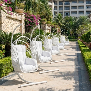 Fauteuil suspendu pliable d'extérieur avec support, en rotin PE <span class=keywords><strong>blanc</strong></span>, <span class=keywords><strong>chaise</strong></span> balançoire de luxe pour patio, mobilier de salon toutes saisons pour hôtel - Product Image 6