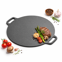 Wajan Besi Cor Datar dengan Pegangan Terintegrasi Ganda, Pelat Masak Besi untuk Pancake, Steak, Memanggang, dan BBQ