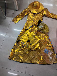 Traje de espejo personalizado para mujer, dorado y plateado, sexy, para baile GOGO, disfraz de espectáculo con sombrero de copa para adulto - Product Image 2