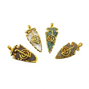 Handmade Arrowhead Pendant With Music Note Inlay Semi Precious Stone Craft Irregular Shape Gold Plated - Product Image 1