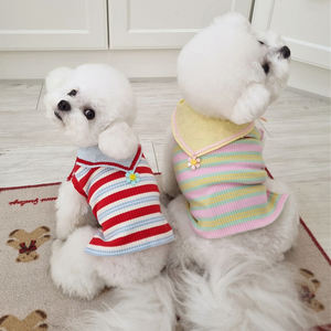 Pakaian anjing baru musim semi dan musim panas rompi anjing bergaris merah dan biru + celemek - Product Image 2