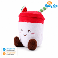 Peluche Super Douce 100% Polyester, Poupée en Forme de Tasse Brodé Motif Crème Glacée, Jouet Anti-Stress 30cm, Thème Babywolf pour Fête d'Anniversaire