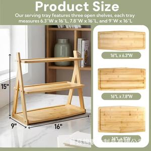 Estante de madera de tres niveles para exhibir postres y frutas en la cocina - Product Image 3