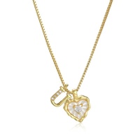 SA Bestseller Pendentifs Lettres Cœur Style Européen et Américain, Micro-incrustés, Plaqué Or Véritable, Collier Lettre en Laiton et Zircon
