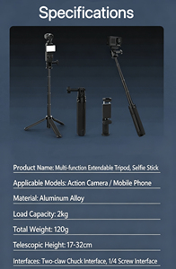 Nuevo Trípode Extensible 2 en 1 de Bolsillo para Selfies y Cámara de Acción, Compatible con GoPro, <span class=keywords><strong>DJI</strong></span> <span class=keywords><strong>OSMO</strong></span> y Smartphones, 2026 - Product Image 3