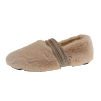 Chaussures plates d'hiver pour femmes, chaudes, à bout rond, confortables, en fourrure pelucheuse, ballerines pour femmes