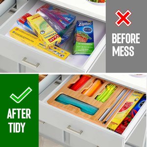 5-trong-1 nhà bếp bằng gỗ ngăn kéo tổ chức với lá nhựa bọc Dispenser chủ tre Ziplock túi lưu trữ tổ chức - Product Image 5