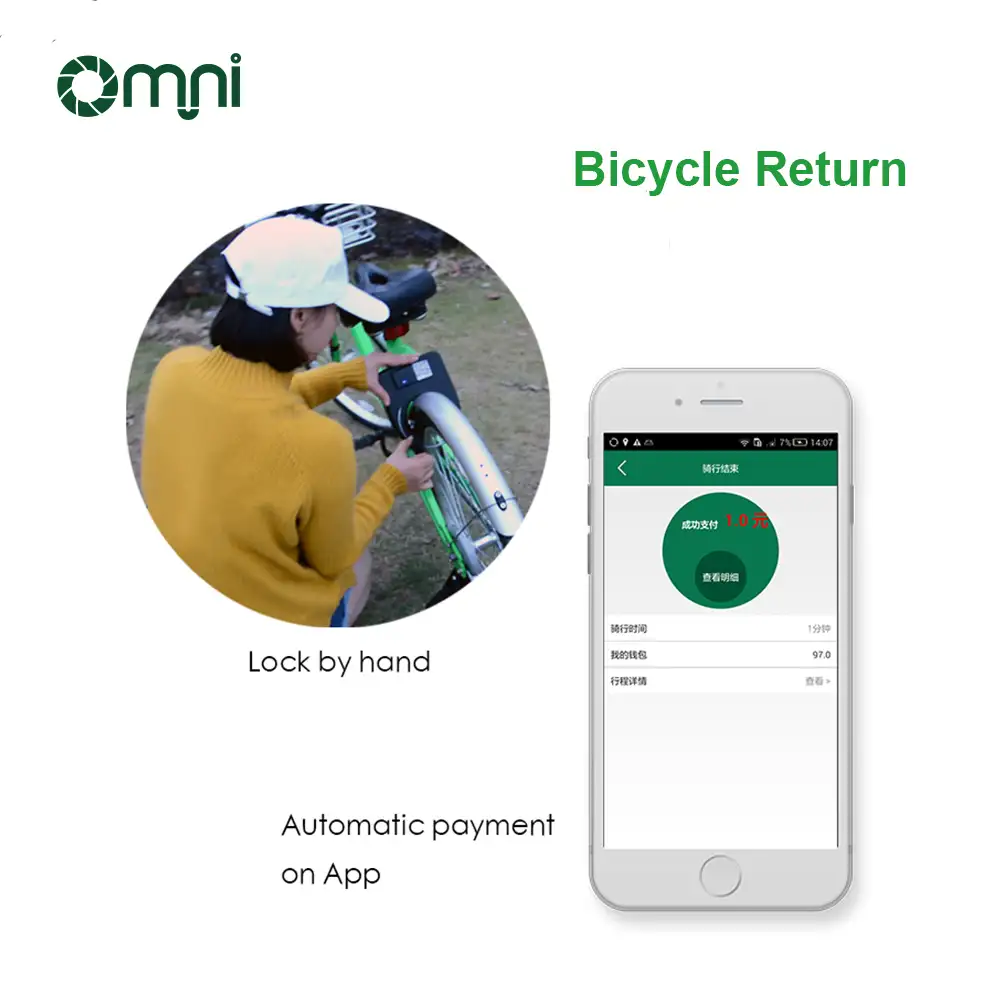 قفل إنذار للدراجات لا سلكي من Omni مع ميزة تحديد المواقع gps, تطبيق تأجير للدراجات 2G/4G mo-bike