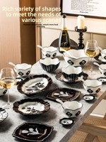 Service de table en céramique de luxe 56 pièces de style français, vaisselle en céramique, ensemble pour la maison, bols et assiettes esthétiques, idéal pour un cadeau de pendaison de crémaillère