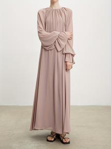 Pure en mousseline de soie tissu O cou avec volants technologie élastique manchette islamique jeunes dames quotidien Abaya - Product Image 2