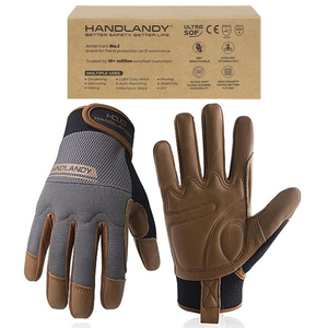 HANDLANDY Guantes de Cuero de Vaca de Grano Completo Suaves y Transpirables en Stock, Guantes de Seguridad Laboral Antideslizantes Personalizados para Mecánico - Product Image 1