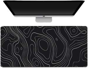 Alfombrilla de Ratón para Juegos <span class=keywords><strong>XL</strong></span> - Alfombrilla Grande de 80x30cm para Teclado y Ratón, Negra con Líneas Topográficas Blancas, para Oficina en Casa - Product Image 1