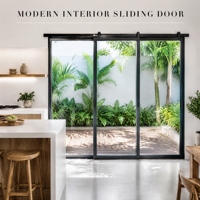 Porte coulissante intérieure minimaliste en aluminium et verre, cadre noir, verre trempé, pour patio et jardin, gain de place