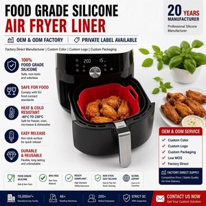 LA Custom Logo Food Grade Reusable Silicone Air Fryer Liner Square Heat Resistant Easy-Lift Basket Tray OEM ODM - Product Image 1