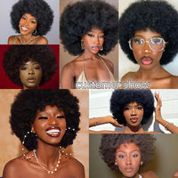 Wig keriting Afro Perruque murah Wig Bob pendek Label pribadi dengan poni tebal Wig rambut manusia keriting Afro UNTUK WANITA HITAM