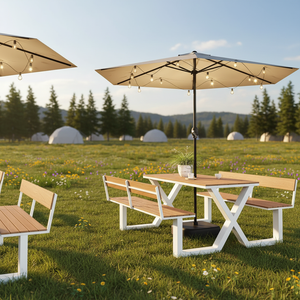 Mesa de Picnic Integrada para Exteriores con Sombrilla, Juego de <span class=keywords><strong>Comedor</strong></span> Moderno para Patio Comercial, Ideal para Cafeterías y Tiendas de Té con Leche - Product Image 2