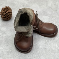 Bottines courtes vintage pour femmes automne 2025, en cuir pleine fleur, bout rond, talon bas, semelle extérieure en caoutchouc, fermeture éclair latérale