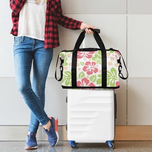 Custom Recycled Eco Friendly <b>Small</b> Hibiscus Print Overnight <b>Bag</b> Expandable Foldable Sports Gym <b>Women</b> <b>Duffle</b> <b>Bag</b> - Product Image 6