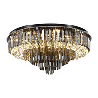 Lustre suspendu en cristal gris fumé rond moderne, luminaire suspendu en cristal pour salon, villa, hall d'hôtel, éclairage intérieur