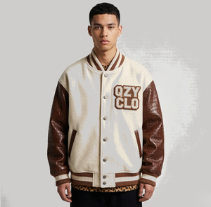 Veste pour homme de qualité supérieure, OEM, 600 GSM, 100% polyester, en molleton de basketball, manches en cuir PU, blocs de couleur, broderie personnalisée - Product Image 1