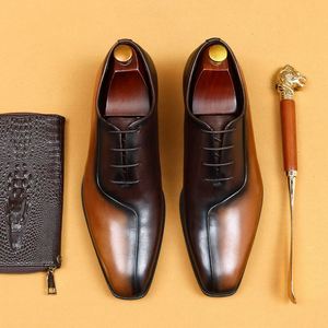 Executive Business Men Genuine Leather Oxford Dress Shoes British Style Two Tone Color <b>Pointed</b> Toe Handmade Formal Derby - Product Image 1