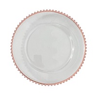Assiettes rondes décoratives en acrylique transparent or rose de 13 pouces avec bordure perlée or rose pour mariages et événements