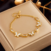 Brazalete de Moda al por Mayor Pulseras de Acero Inoxidable con Mariposa Brazalete de Cadena de Plata Chapado en Oro de 18K para Mujer