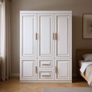 Armario Moderno de Madera Blanca de 74 Pulgadas con 2 Puertas y 2 Cajones, Panel Elevado con Bisagras, Mueble de Almacenamiento para Dormitorio - Product Image 2