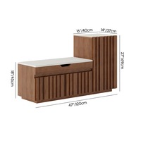 Banc de rangement à chaussures en noyer cannelé de style moderne du milieu du siècle, avec tiroir et porte, meuble d'entrée et organisateur