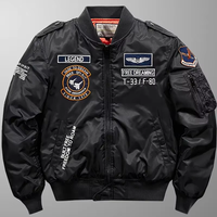 Dropshipping Veste de pilote décontractée en nylon brodé épais pour hommes-Col montant et fermeture à glissière pour les aventures en plein air