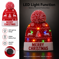 Set Topi dan Syal Natal LED Custom OEM, Rajutan Lembut dengan Pom Pom, Syal Senada, Kostum Pesta Natal Musim Dingin, Set Hadiah