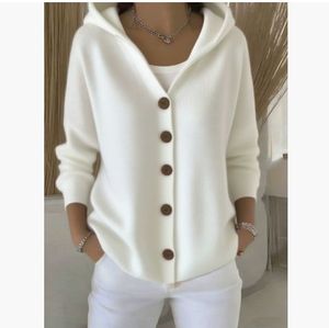Maglione Casual da <span class=keywords><strong>donna</strong></span> <span class=keywords><strong>autunno</strong></span> <span class=keywords><strong>inverno</strong></span> con bottone rosa Cardigan lavorato a maglia con cappuccio Logo sulla parte anteriore - Product Image 2