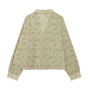 Chemisier en coton brodé à œillets pour femme, collection Printemps 2026 - Coupe décontractée, style vintage et décontracté, OEM par usine de vêtements chinoise - Product Image 2