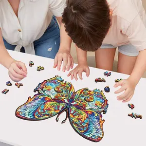 Luminous Customized Wooden Puzzle Adult Butterfly Wood Unique Animal Shape Laser Cutting Wooden Puzzle Factory