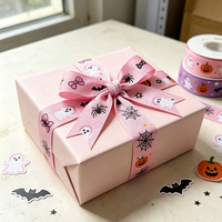 Pita Halloween Kustom untuk Kemasan Hadiah Grosir Pita Cetak Poliester untuk Dekorasi Kemasan dan Kotak Hadiah